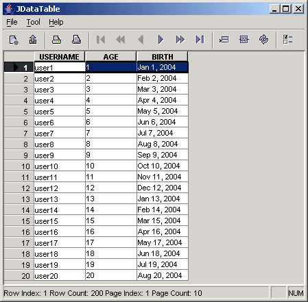 JDataTable Screenshot